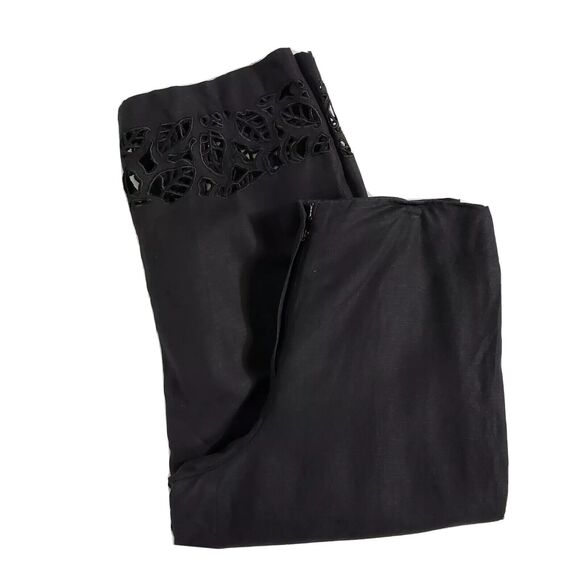 Larry Levine Womens Cropped Pants Size 8 Cropped Embroidered Detail Linen Blend - Picture 5 of 11